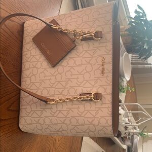 Calvin Klein Cream and Brown Women's Bag